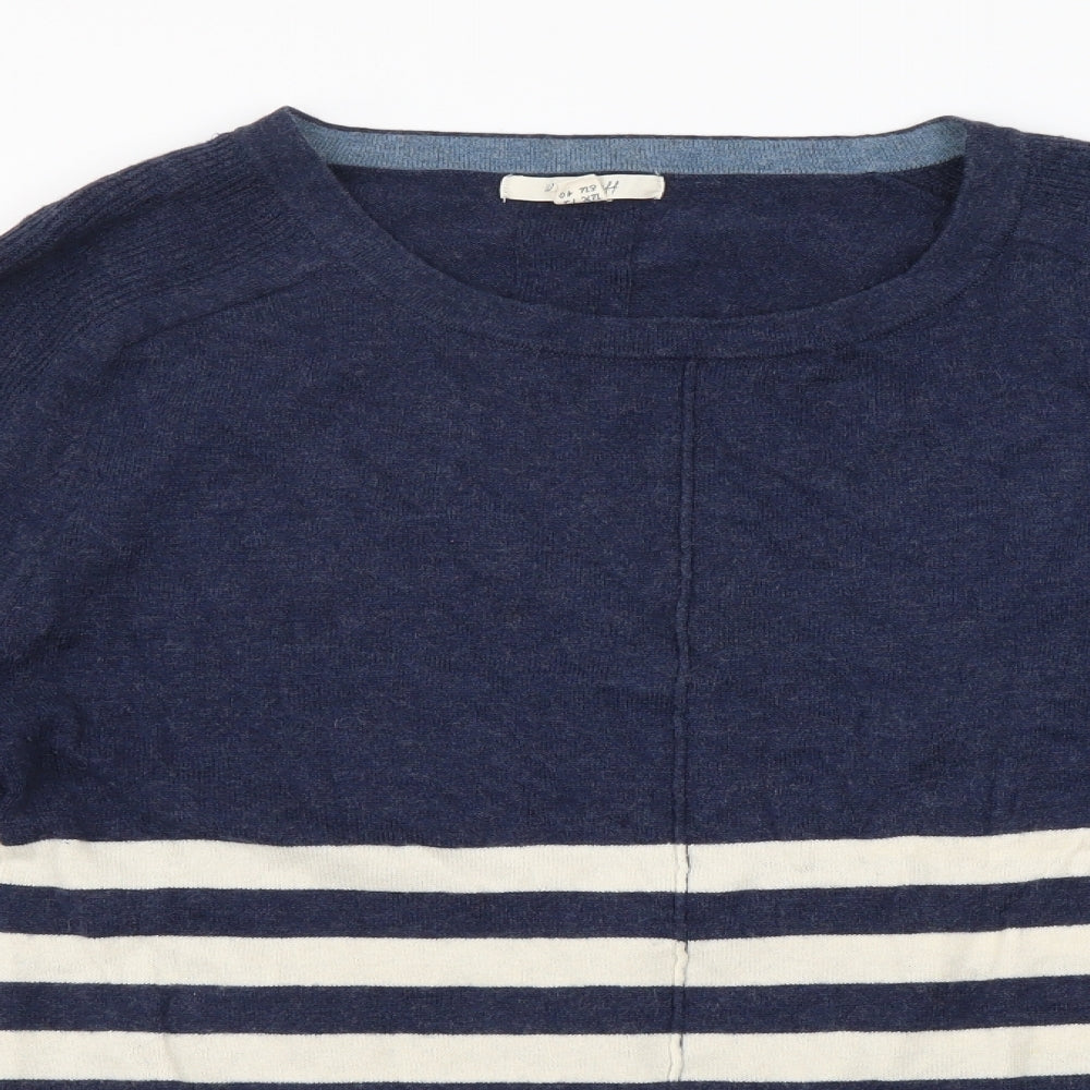 White Stuff Womens Blue Round Neck Striped Cotton Pullover Jumper Size 12