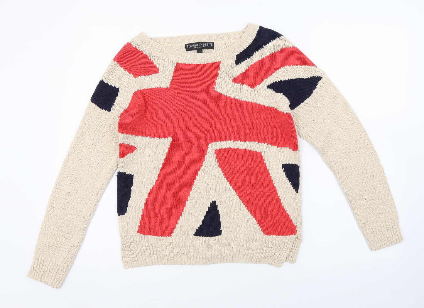 Topshop Womens Ivory Round Neck Cotton Pullover Jumper Size 8 - Union Jack
