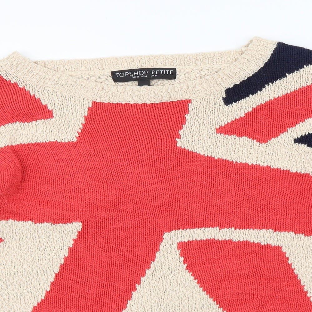 Topshop Womens Ivory Round Neck Cotton Pullover Jumper Size 8 - Union Jack