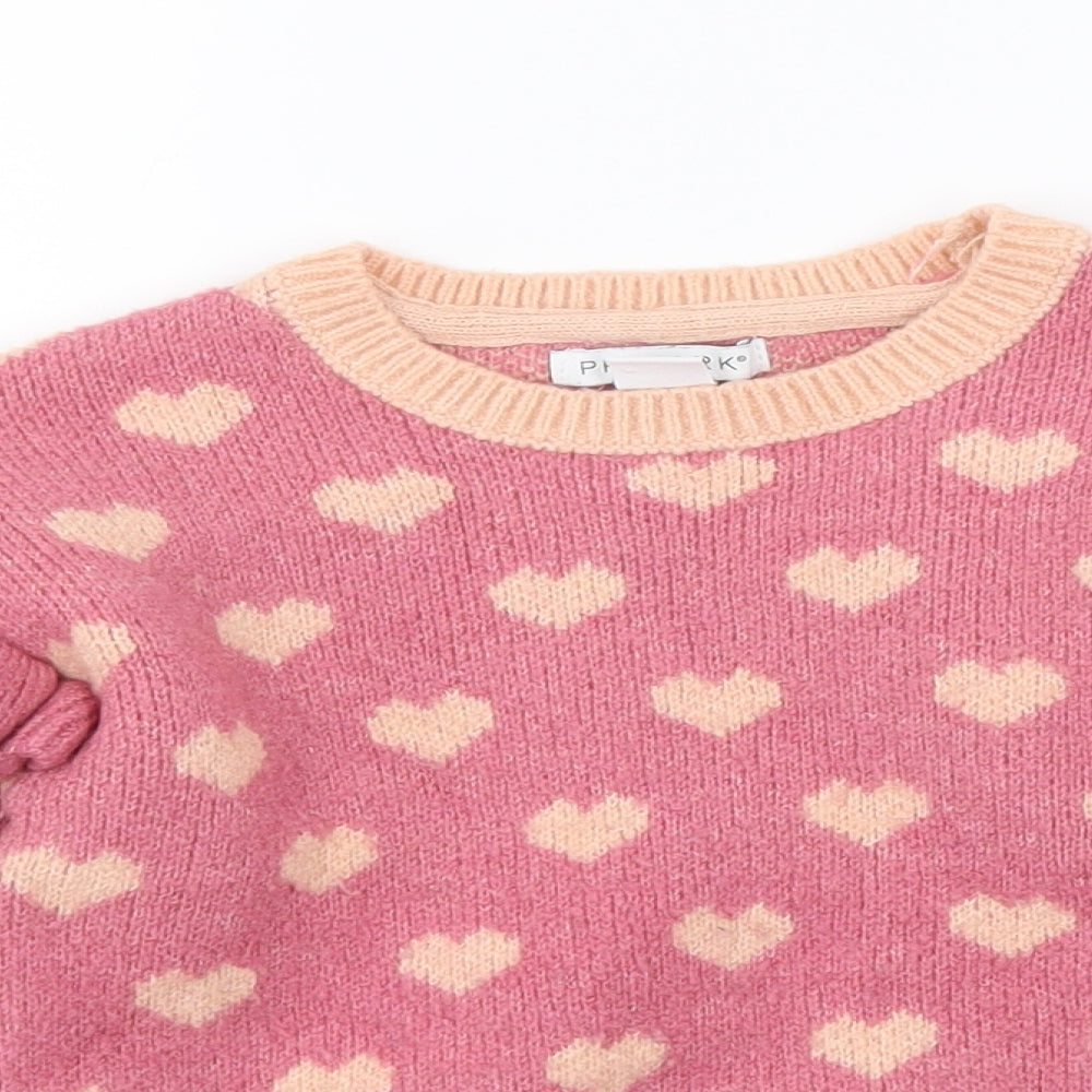 Primark Girls Pink Round Neck Geometric Polyester Pullover Jumper Size 4-5 Years Pullover - Heart Pattern