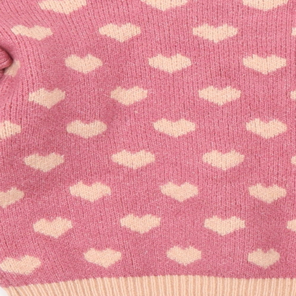 Primark Girls Pink Round Neck Geometric Polyester Pullover Jumper Size 4-5 Years Pullover - Heart Pattern