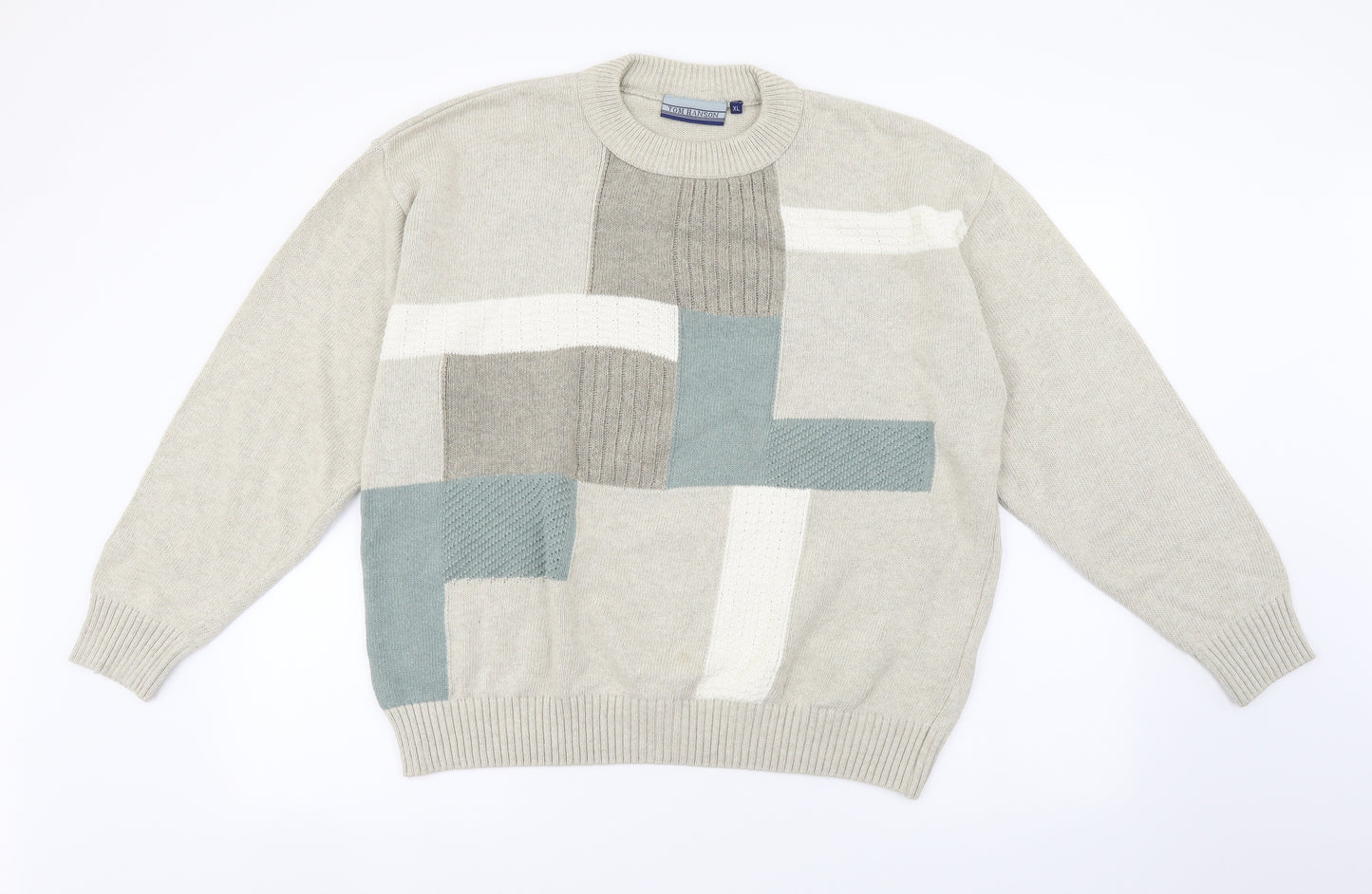 Tom Hanson Mens Ivory Round Neck Geometric Cotton Pullover Jumper Size XL