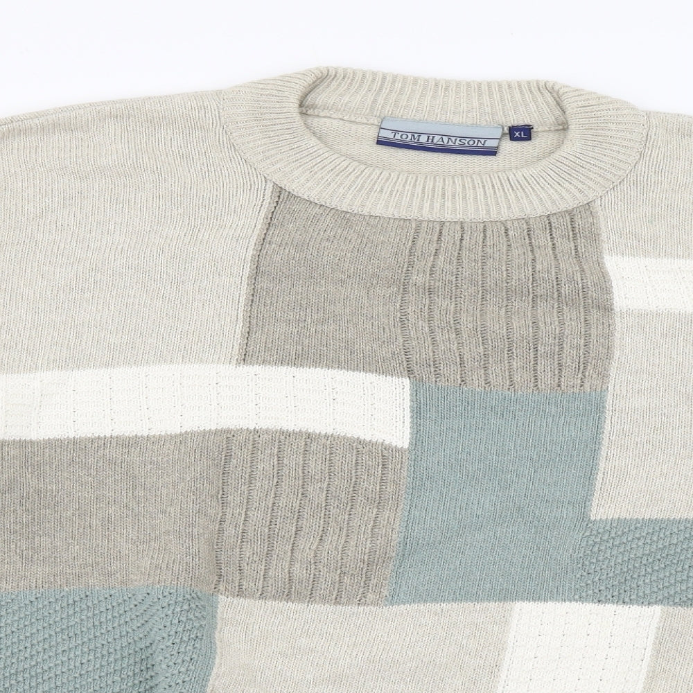 Tom Hanson Mens Ivory Round Neck Geometric Cotton Pullover Jumper Size XL
