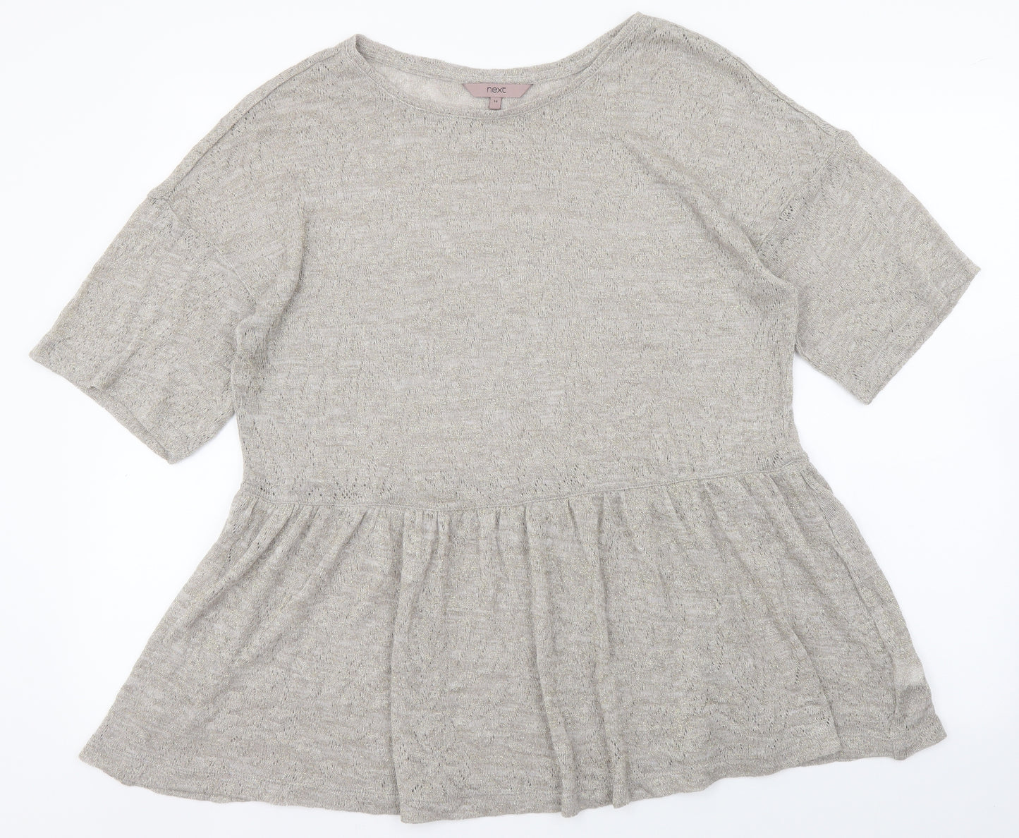 NEXT Womens Grey Acrylic Basic T-Shirt Size 14 Round Neck - Peplum
