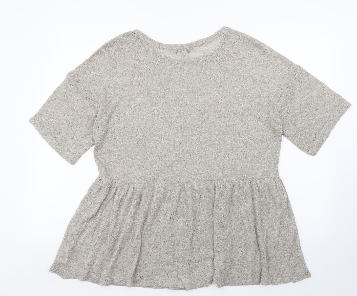 NEXT Womens Grey Acrylic Basic T-Shirt Size 14 Round Neck - Peplum
