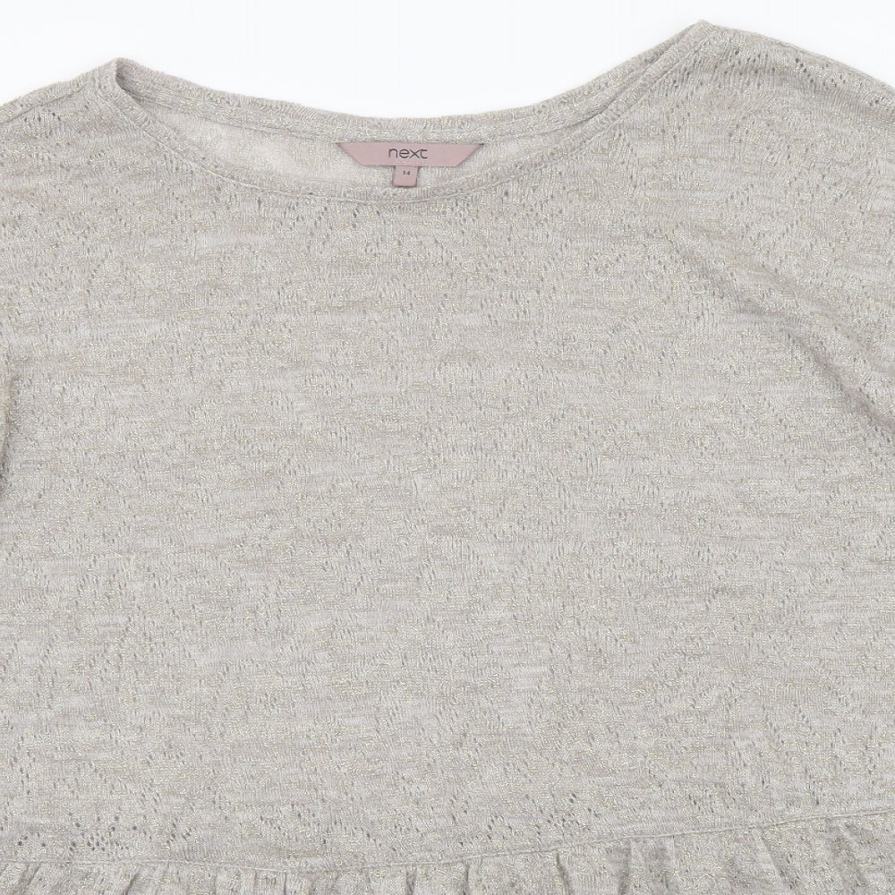 NEXT Womens Grey Acrylic Basic T-Shirt Size 14 Round Neck - Peplum