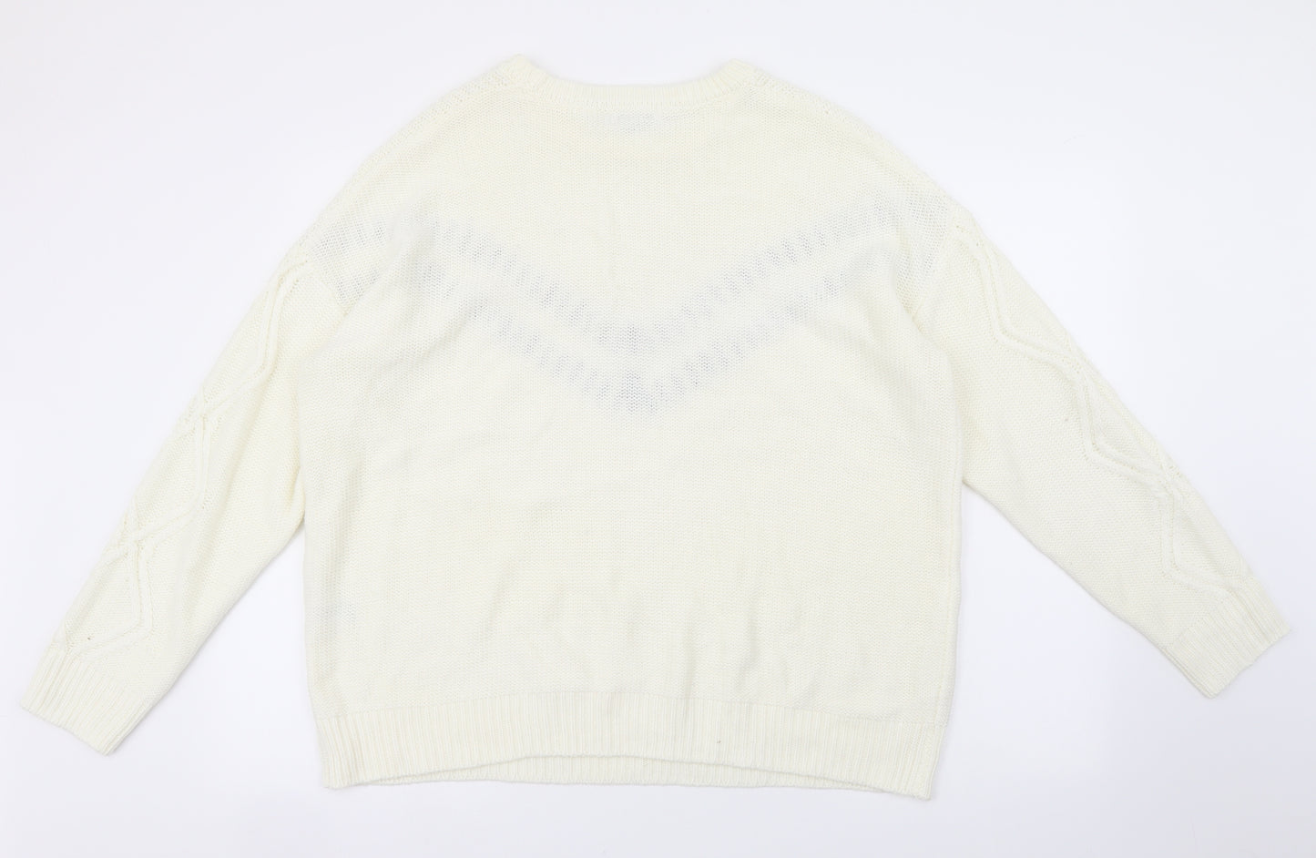 Papaya Womens White Round Neck Acrylic Pullover Jumper Size XL