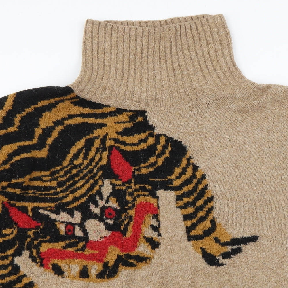 H&M Womens Brown High Neck Acrylic Pullover Jumper Size 8 - Tiger