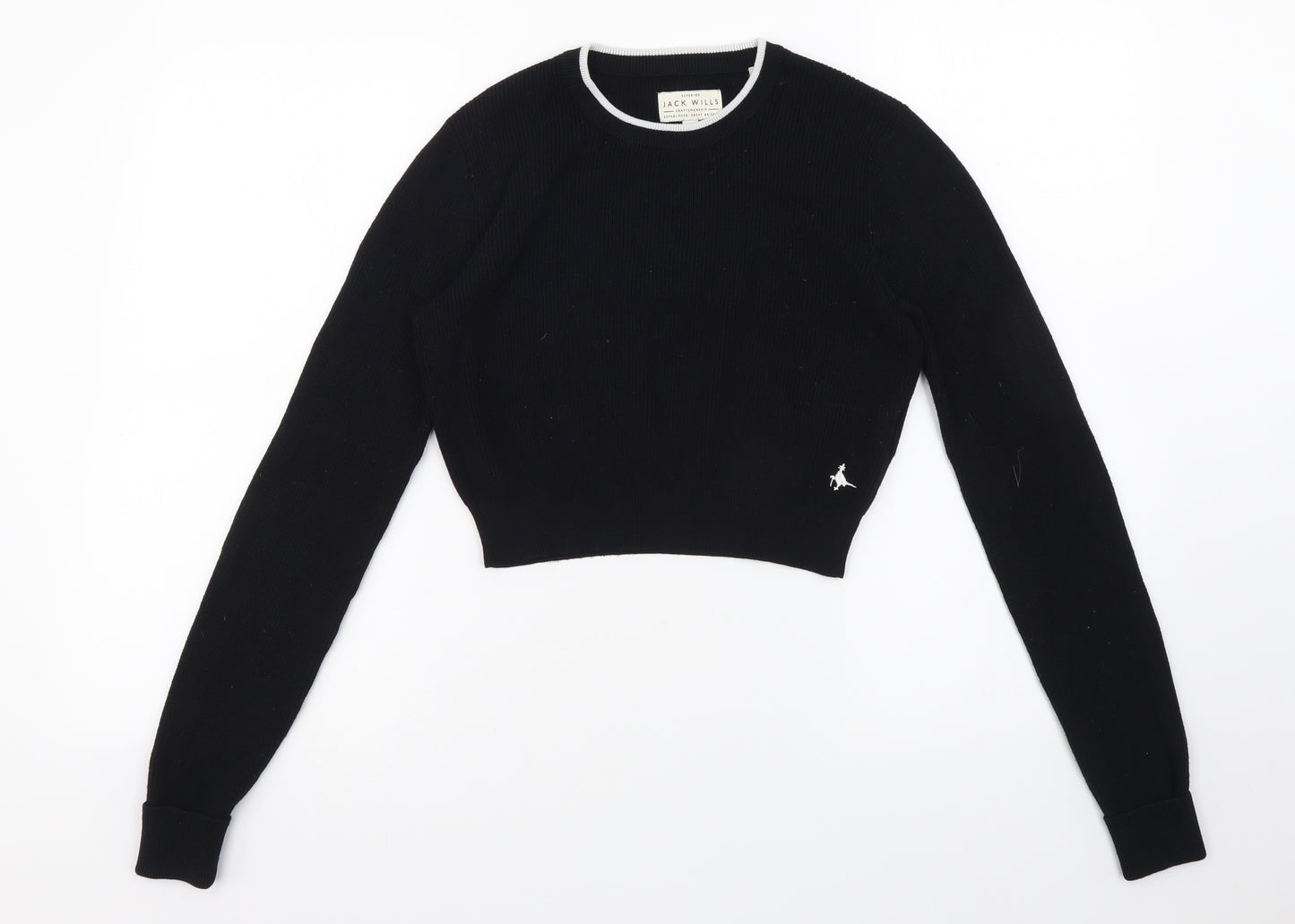 Jack Wills Womens Black Crew Neck Viscose Pullover Jumper Size 10 - Cropped