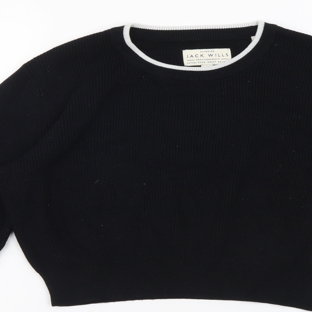 Jack Wills Womens Black Crew Neck Viscose Pullover Jumper Size 10 - Cropped