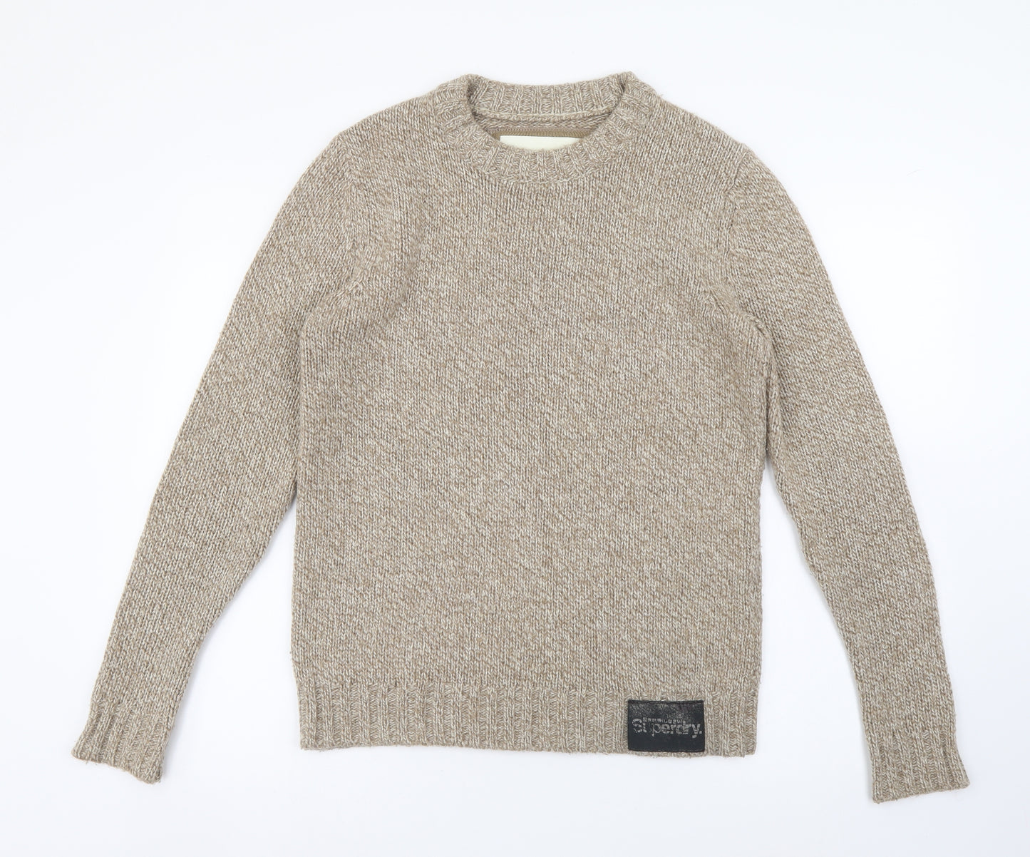 Superdry Mens Beige Crew Neck Wool Pullover Jumper Size S