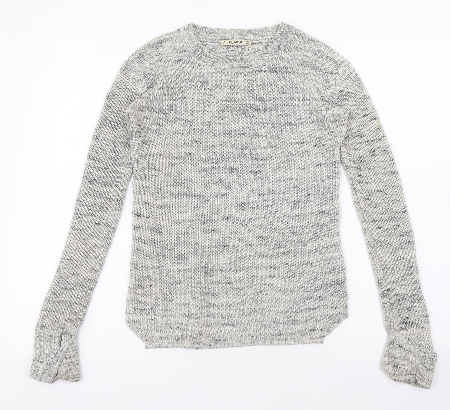 Pull&Bear Womens Grey Round Neck Cotton Pullover Jumper Size 8