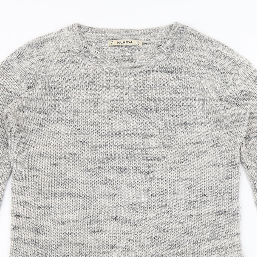 Pull&Bear Womens Grey Round Neck Cotton Pullover Jumper Size 8