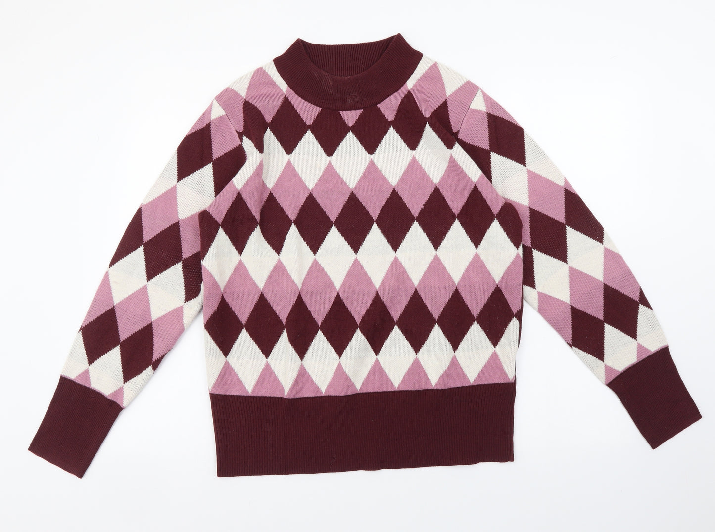 Damart Womens Multicoloured Mock Neck Geometric Acrylic Pullover Jumper Size 14