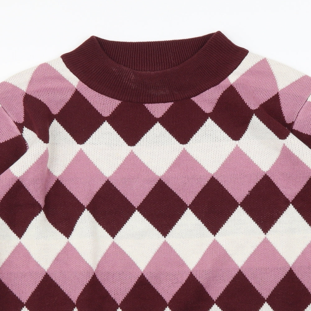 Damart Womens Multicoloured Mock Neck Geometric Acrylic Pullover Jumper Size 14