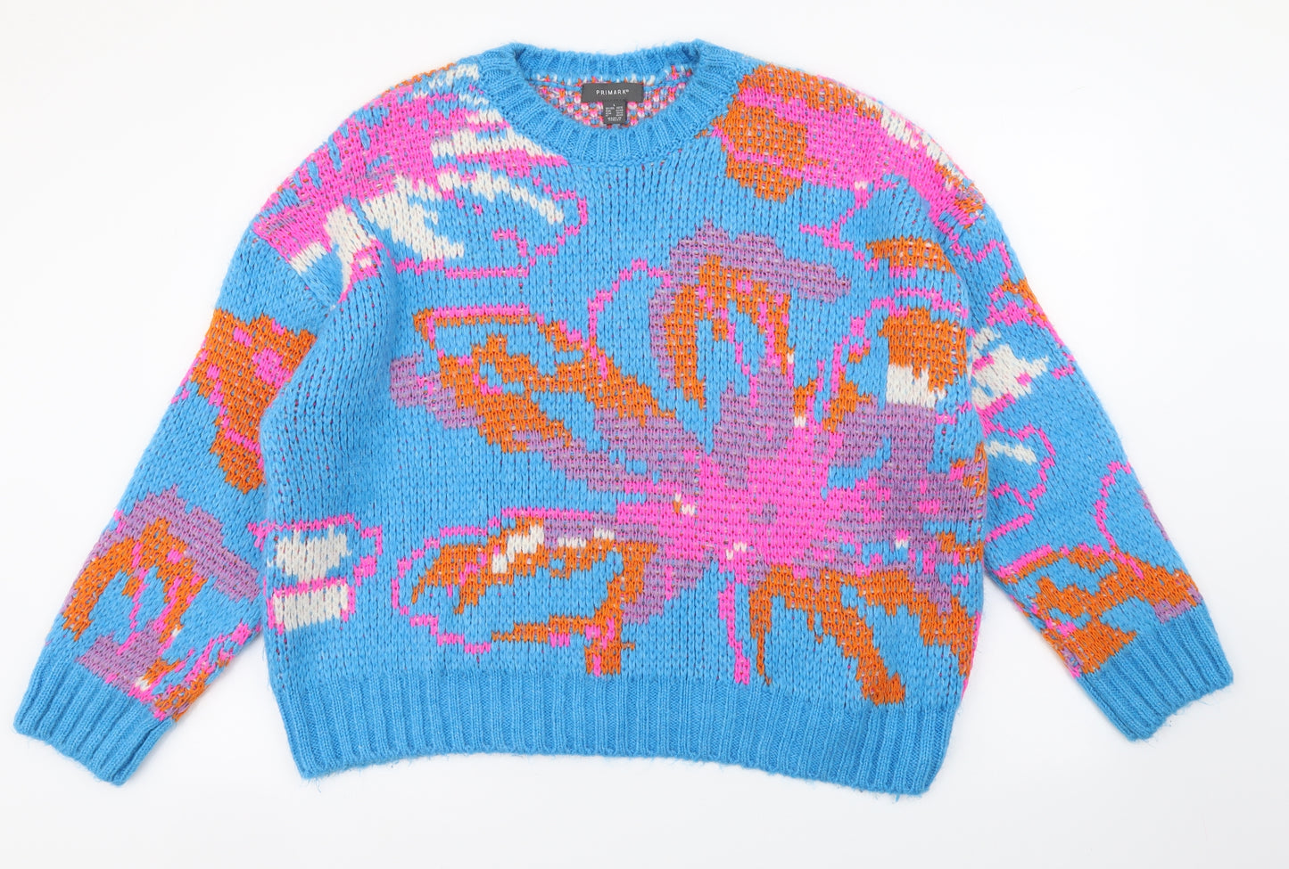 Primark Womens Multicoloured Round Neck Floral Acrylic Pullover Jumper Size L
