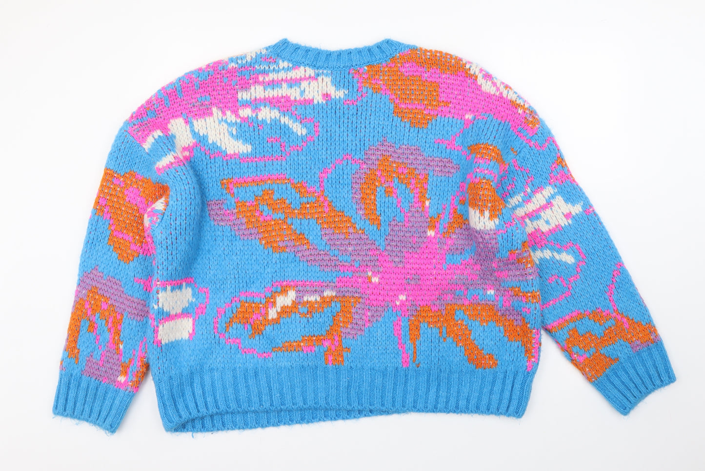 Primark Womens Multicoloured Round Neck Floral Acrylic Pullover Jumper Size L