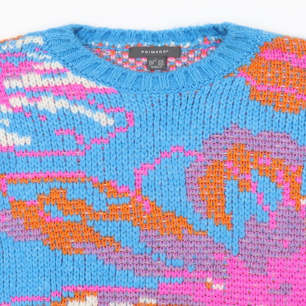 Primark Womens Multicoloured Round Neck Floral Acrylic Pullover Jumper Size L