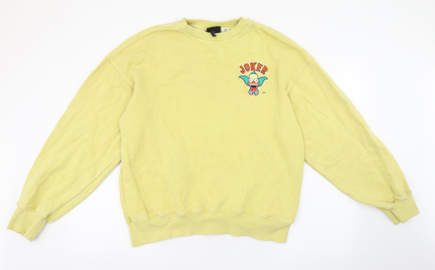 H&M Mens Yellow Round Neck Cotton Pullover Jumper Size XS - The Simpsons Krusty The Clown