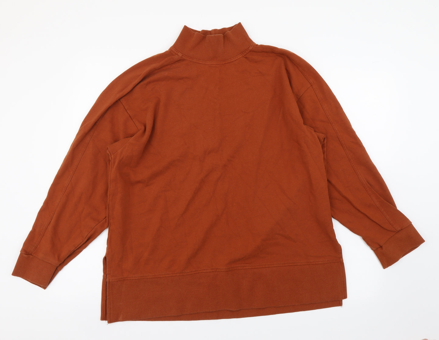 Zara Womens Orange Mock Neck Cotton Pullover Jumper Size 8
