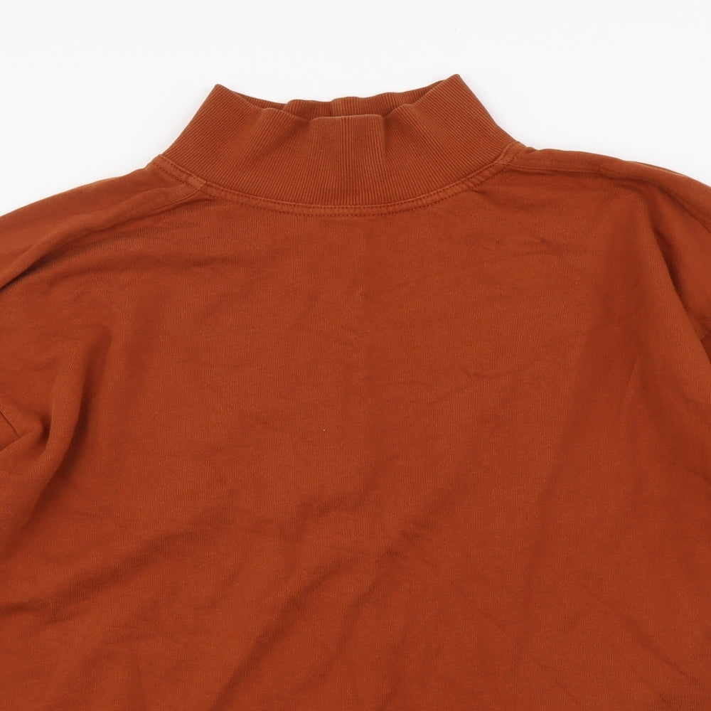 Zara Womens Orange Mock Neck Cotton Pullover Jumper Size 8