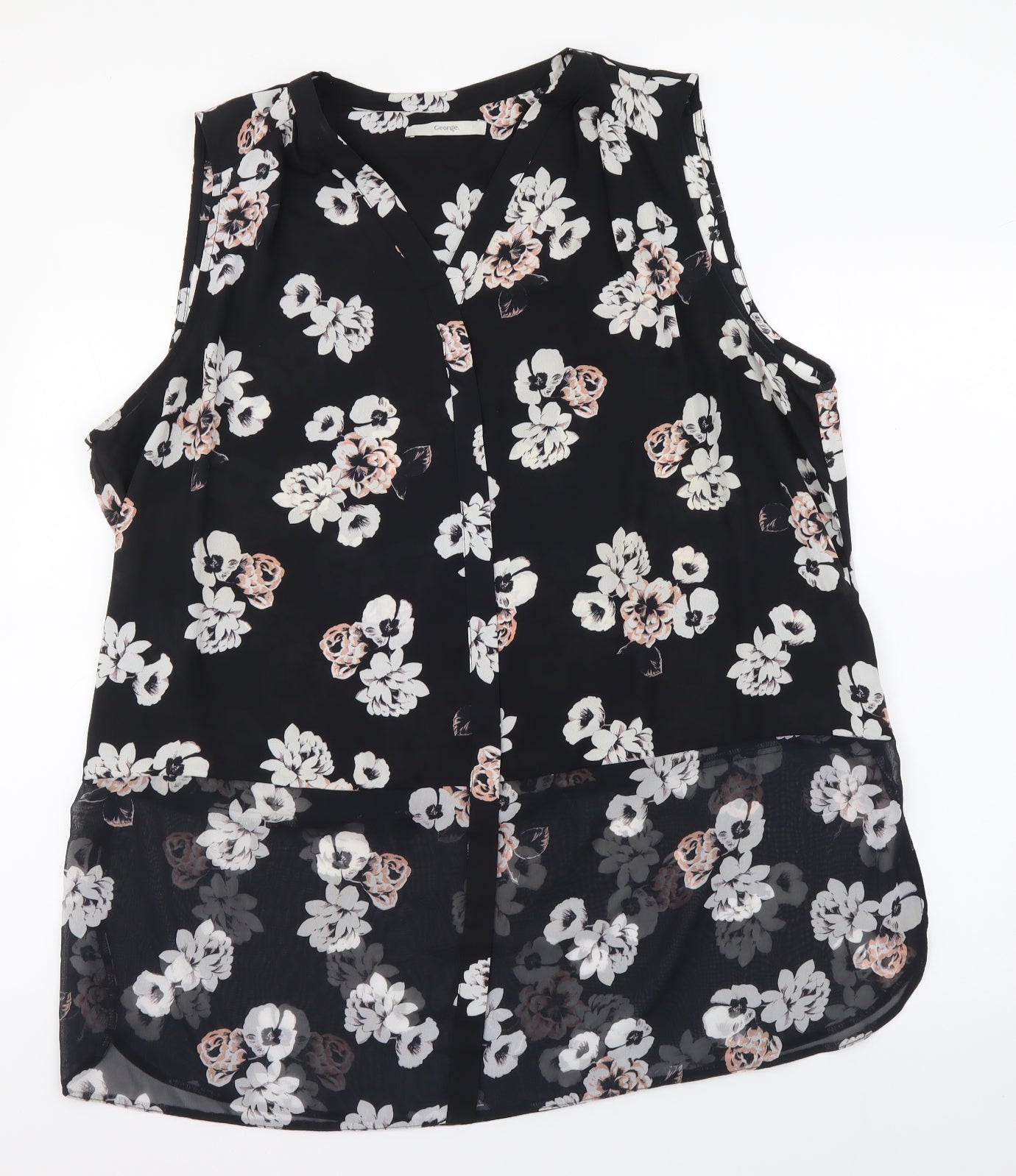 George Womens Black Floral Polyester Basic Blouse Size 20 V-Neck
