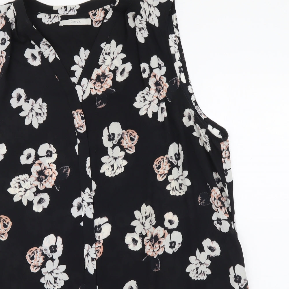 George Womens Black Floral Polyester Basic Blouse Size 20 V-Neck