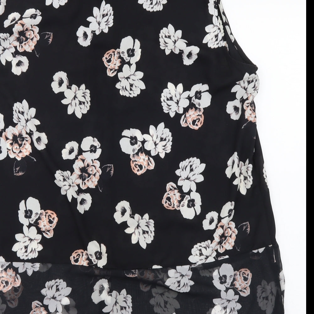 George Womens Black Floral Polyester Basic Blouse Size 20 V-Neck