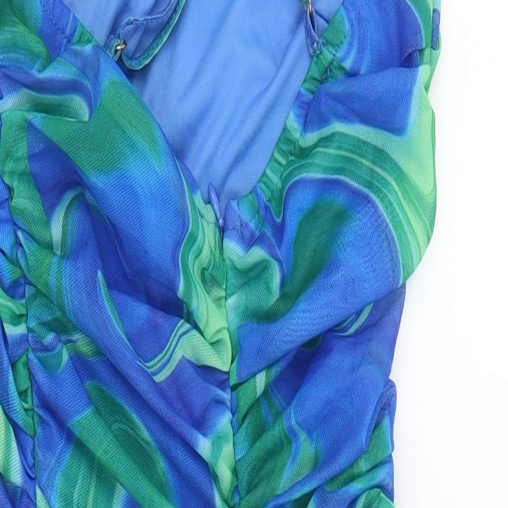 Naanaa Womens Multicoloured Geometric Polyester Bodycon Size 8 V-Neck Zip