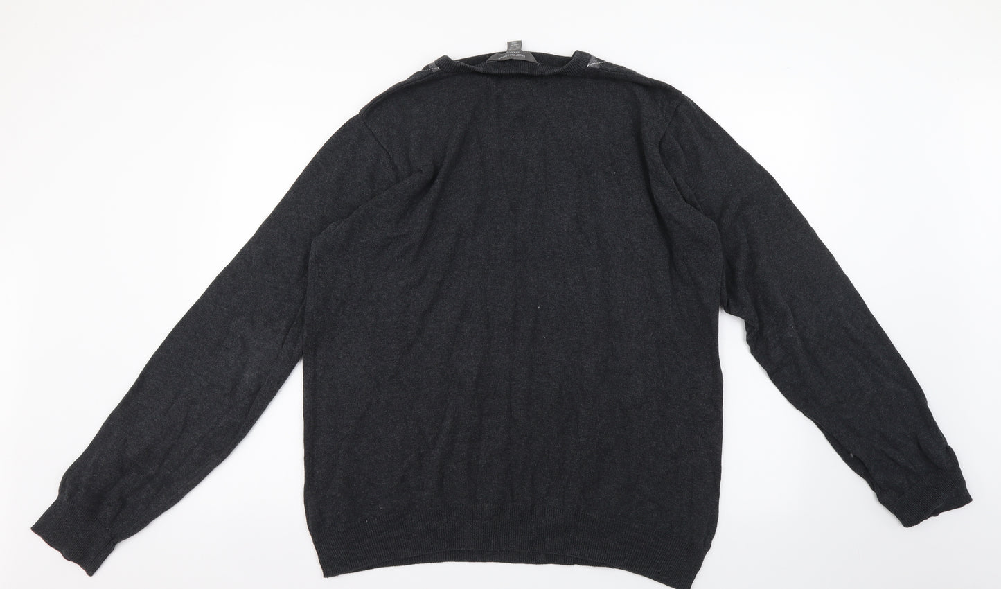 Cedar Wood State Mens Grey Round Neck Argyle/Diamond Cotton Pullover Jumper Size XL