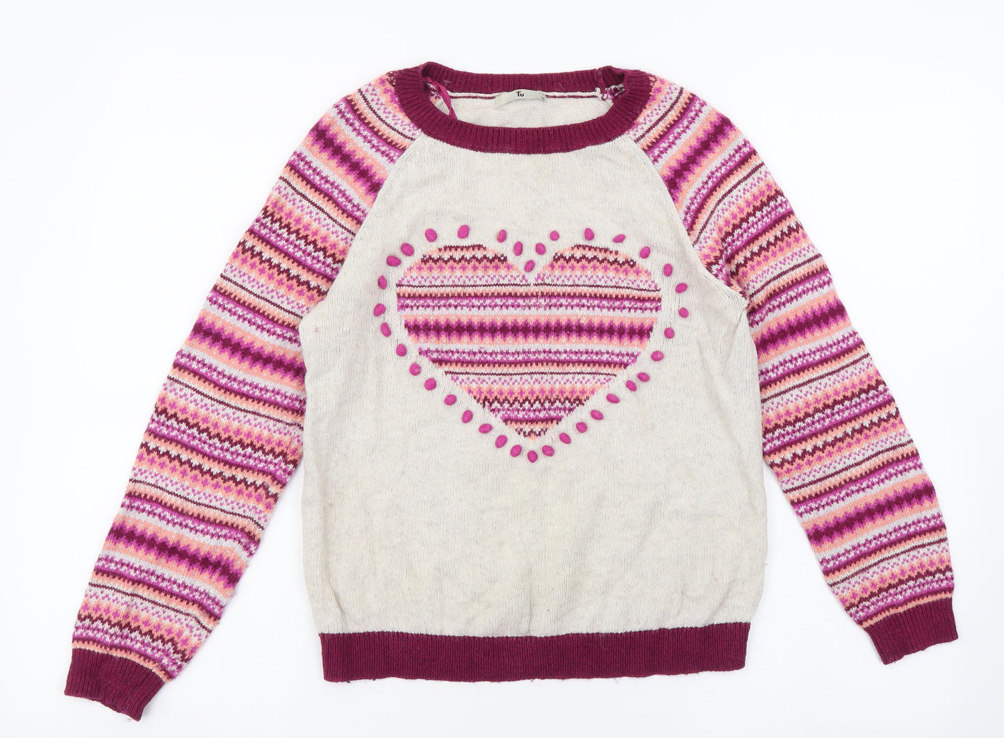 TU Womens Multicoloured Round Neck Geometric Cotton Pullover Jumper Size 10