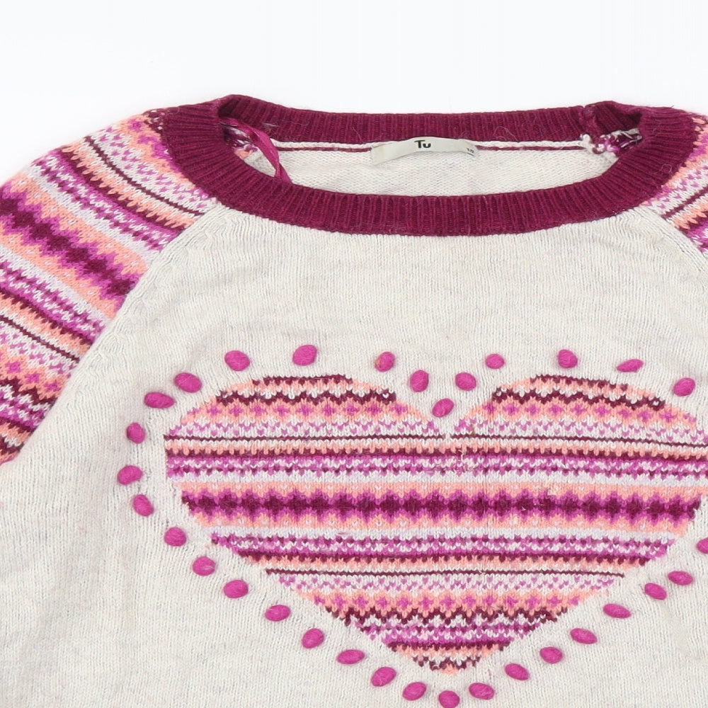 TU Womens Multicoloured Round Neck Geometric Cotton Pullover Jumper Size 10