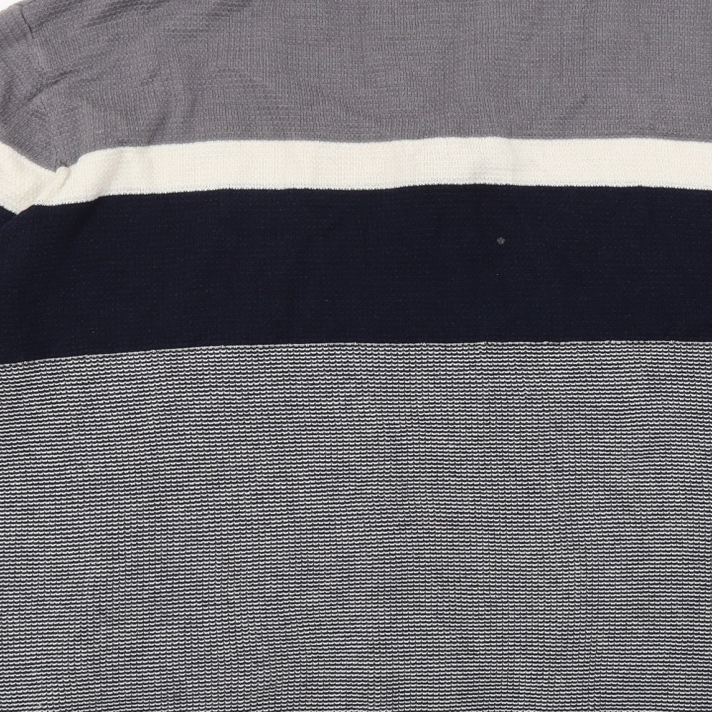TU Mens Grey High Neck Striped Cotton Pullover Jumper Size XL