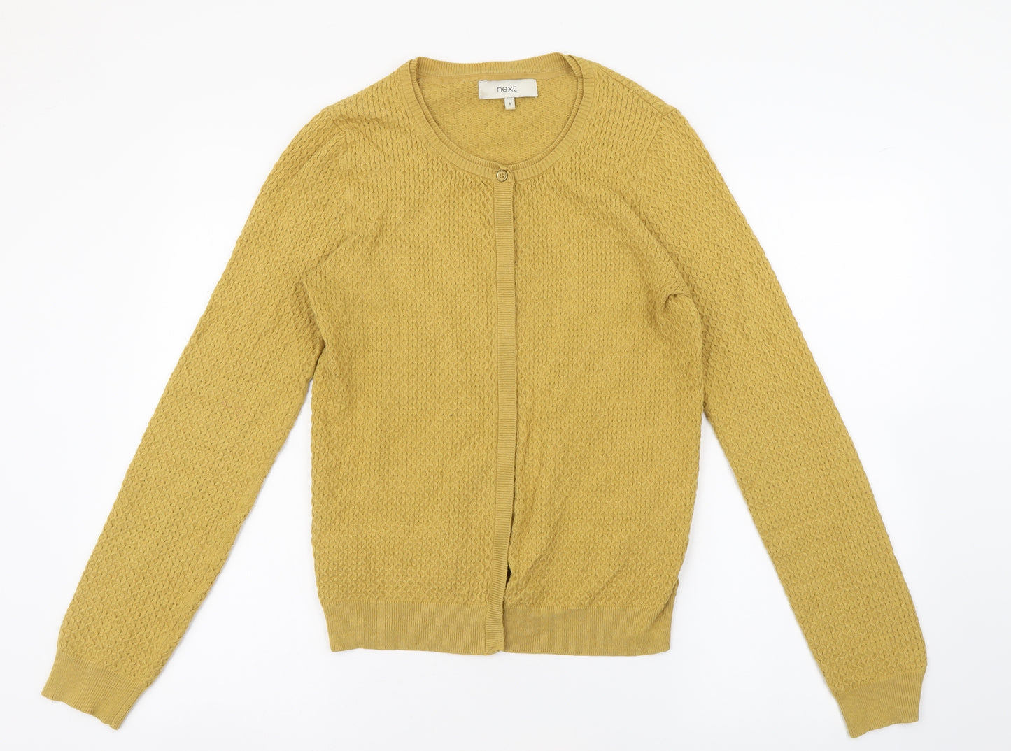 NEXT Womens Yellow Round Neck Nylon Cardigan Jumper Size 8