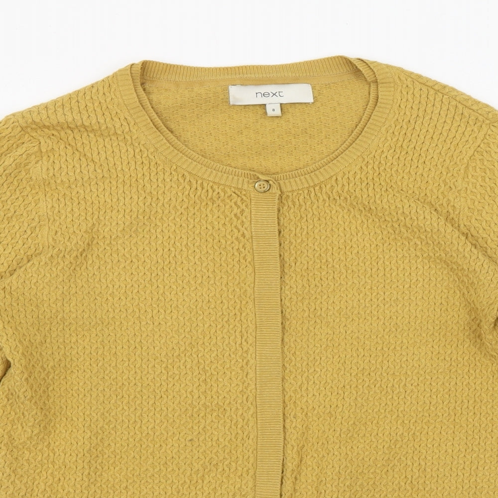 NEXT Womens Yellow Round Neck Nylon Cardigan Jumper Size 8