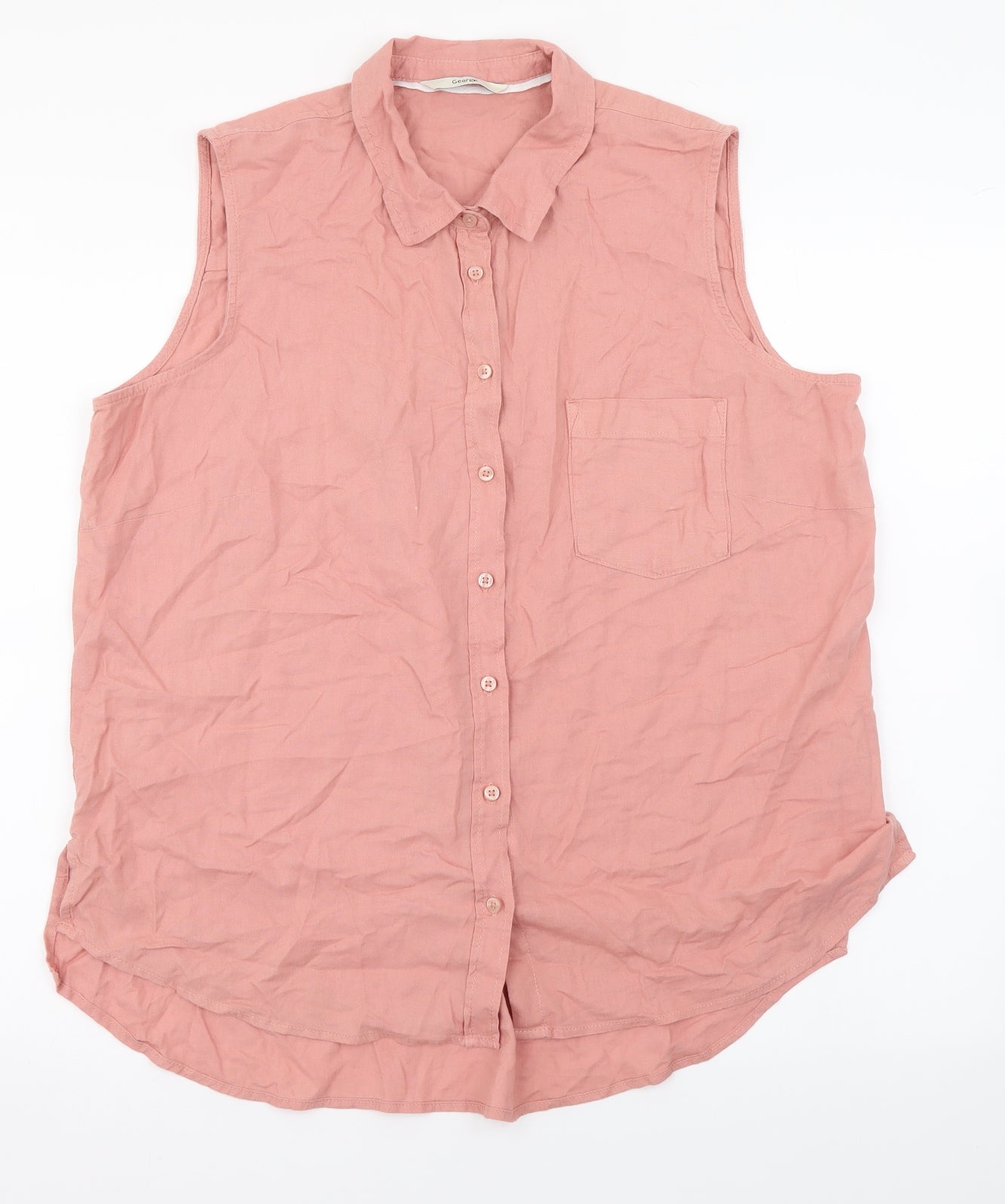 George Womens Pink Linen Basic Button-Up Size 16 Collared