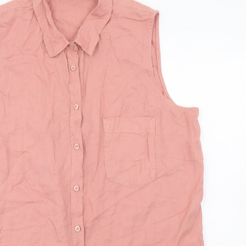 George Womens Pink Linen Basic Button-Up Size 16 Collared