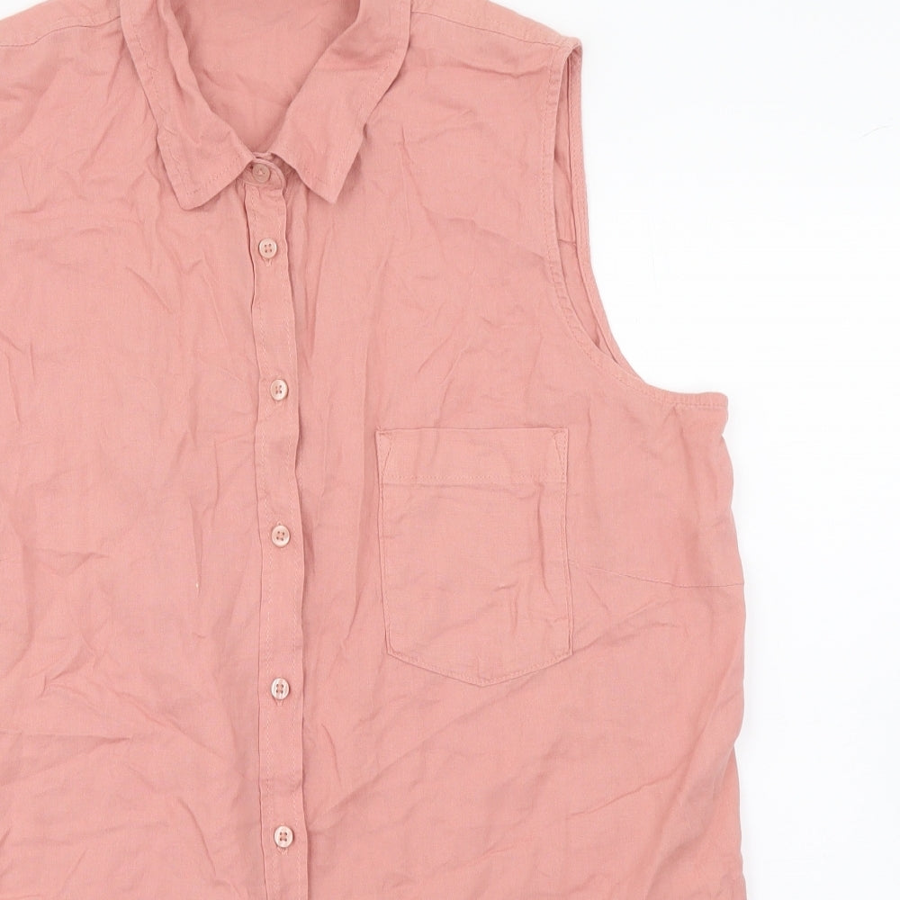 George Womens Pink Linen Basic Button-Up Size 16 Collared
