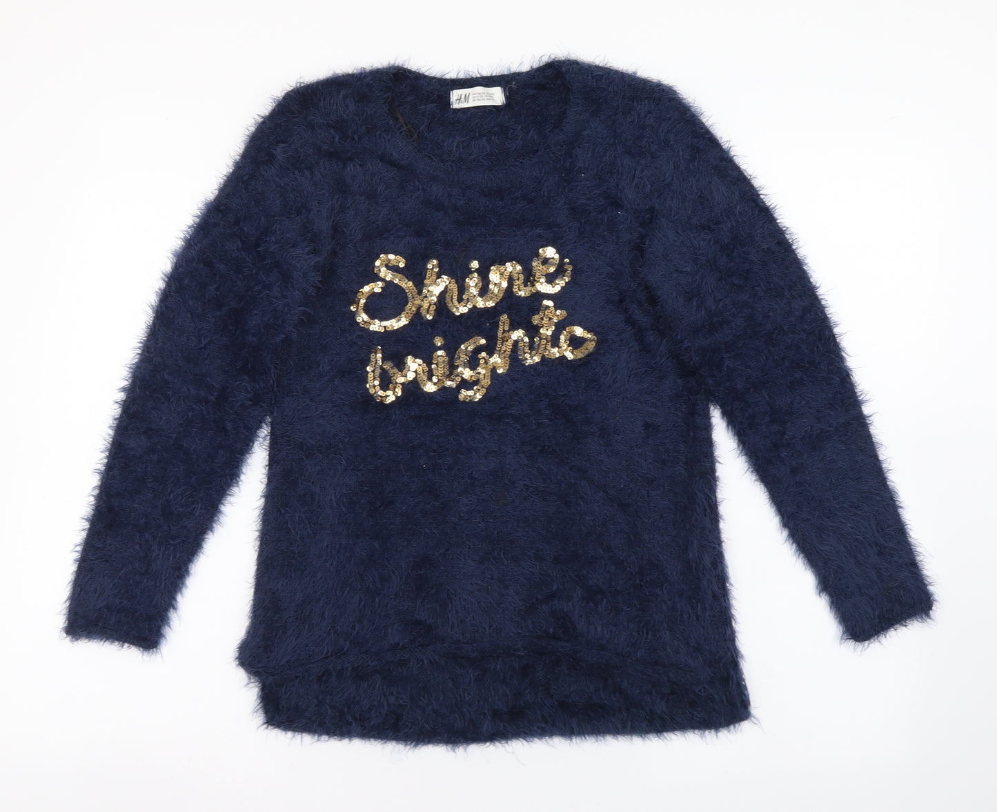 H&M Girls Blue Crew Neck Polyamide Pullover Jumper Size 11-12 Years Pullover - Shine Bright