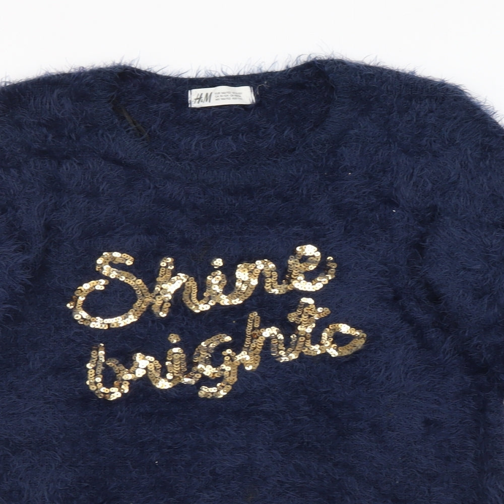 H&M Girls Blue Crew Neck Polyamide Pullover Jumper Size 11-12 Years Pullover - Shine Bright