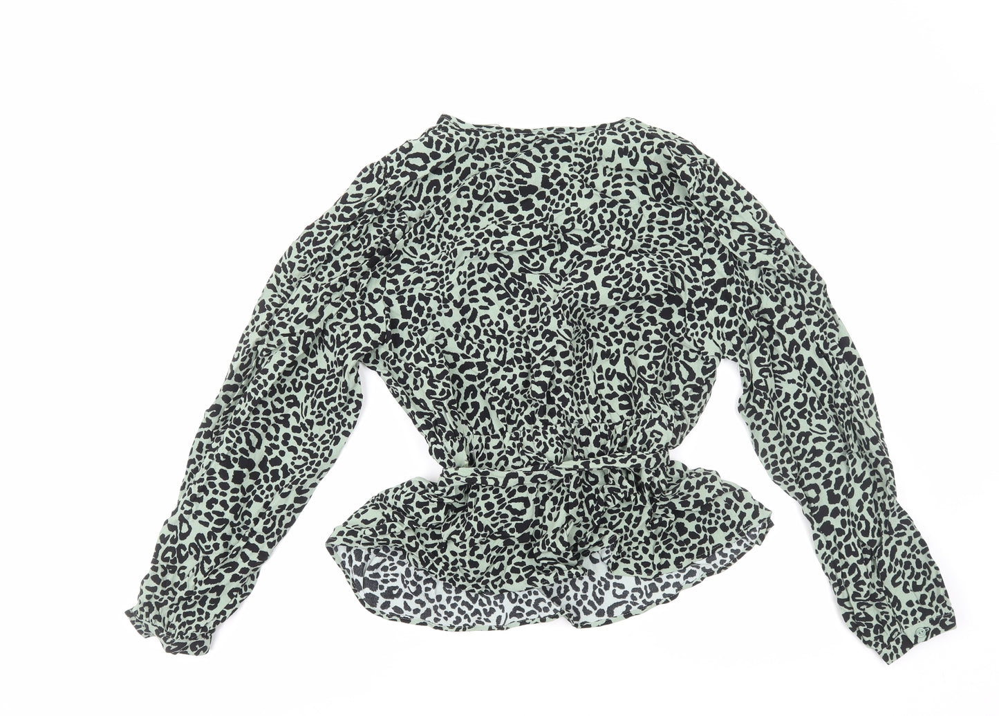 Marks and Spencer Womens Green Animal Print Viscose Basic Blouse Size 14 V-Neck