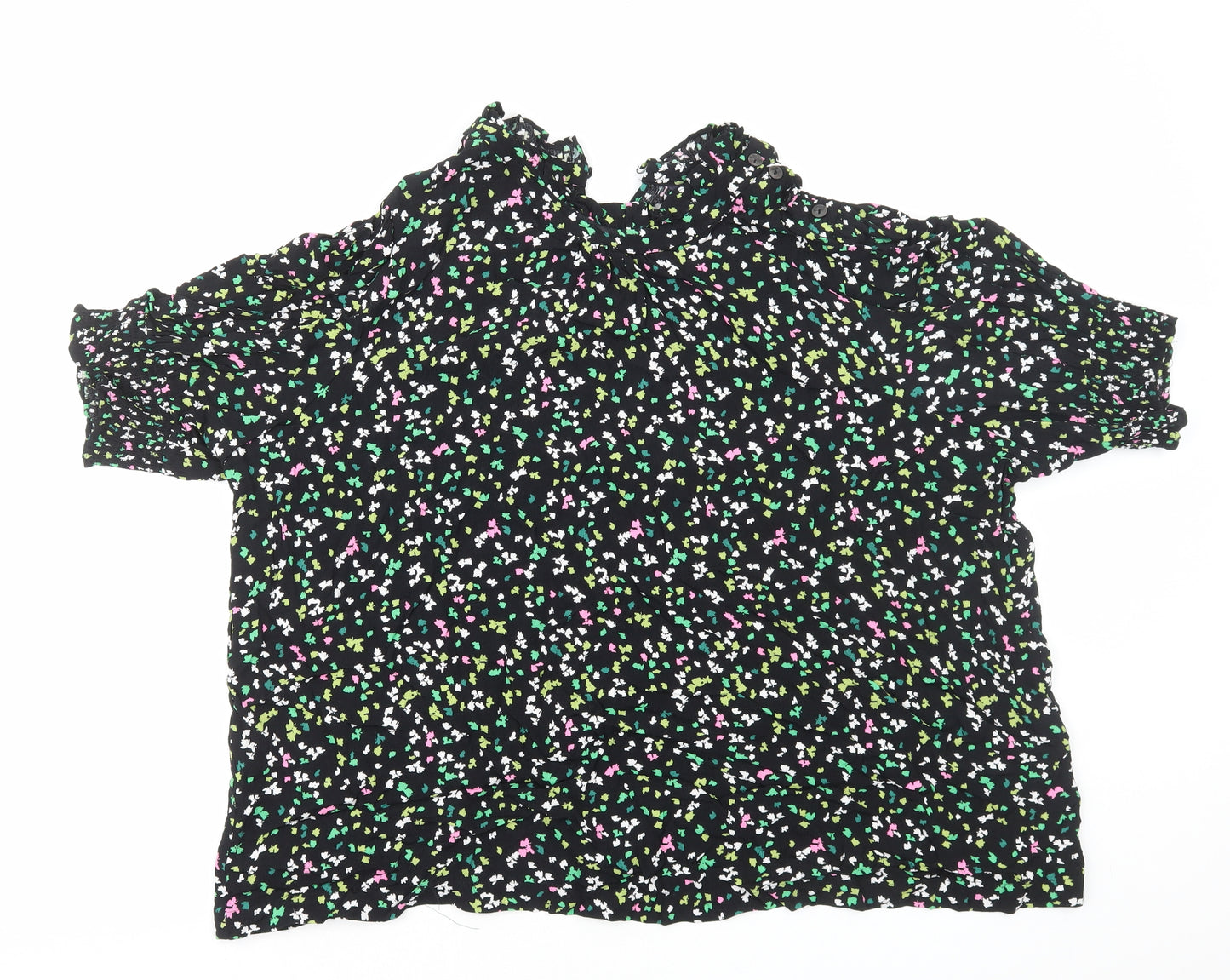 Marks and Spencer Womens Black Geometric Viscose Basic Blouse Size 24 Collared