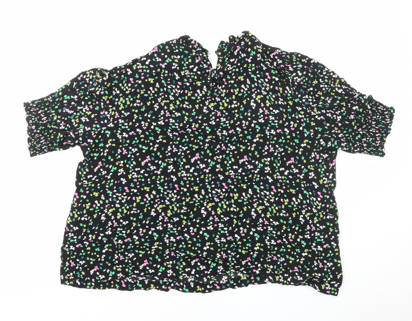 Marks and Spencer Womens Black Geometric Viscose Basic Blouse Size 24 Collared