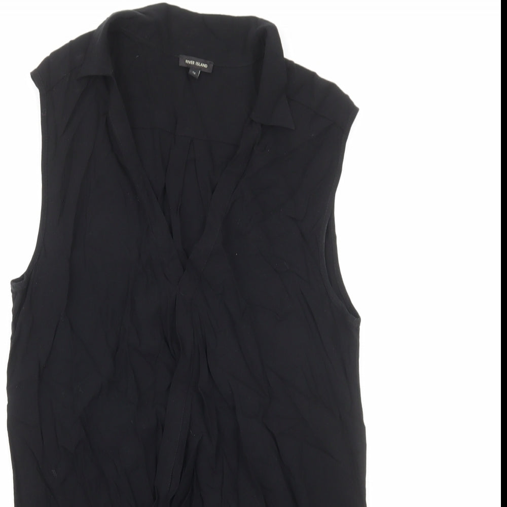 River Island Womens Black Viscose Wrap Blouse Size 12 Collared - Faux Wrap