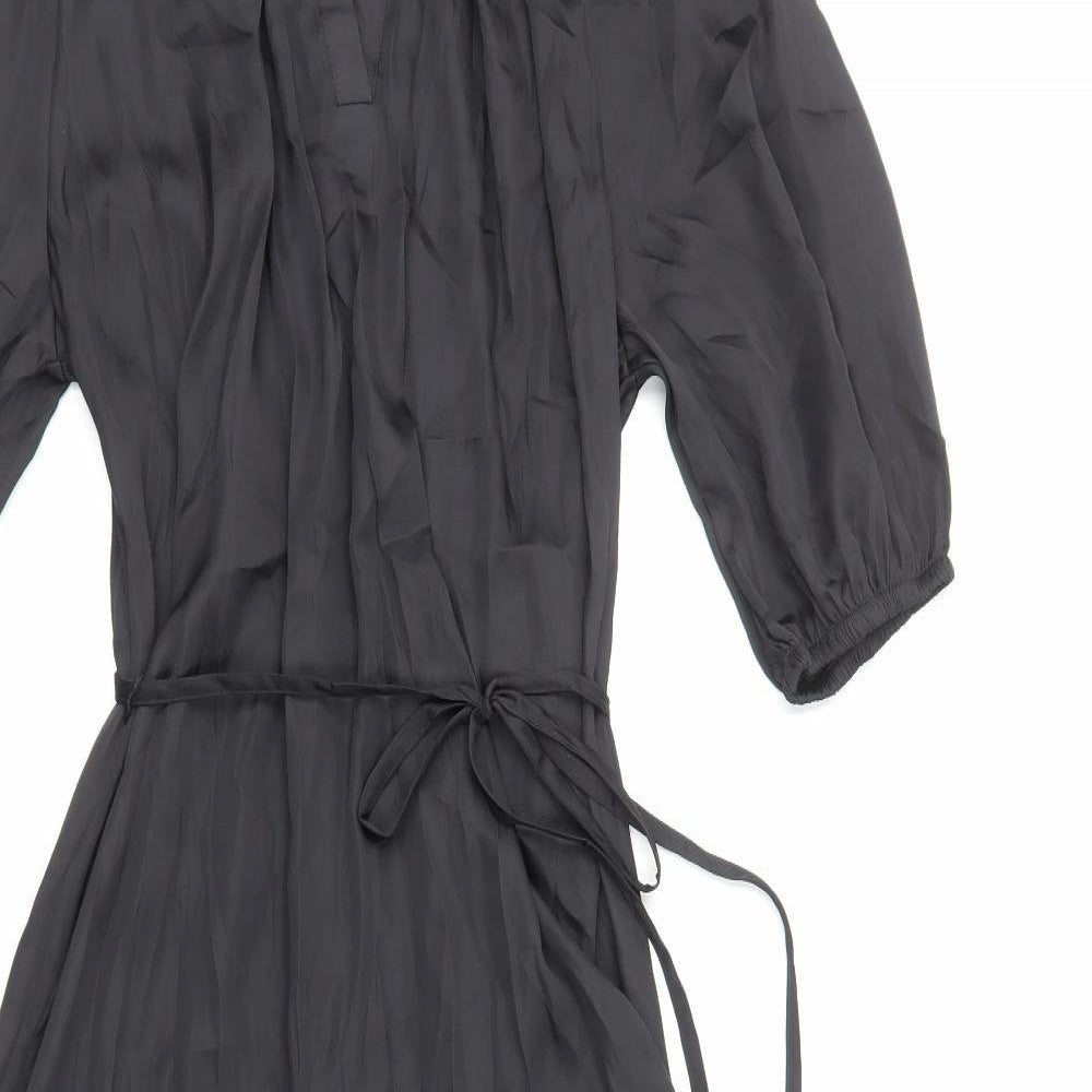 Marks and Spencer Womens Black Polyester Fit & Flare Size 14 V-Neck Pullover