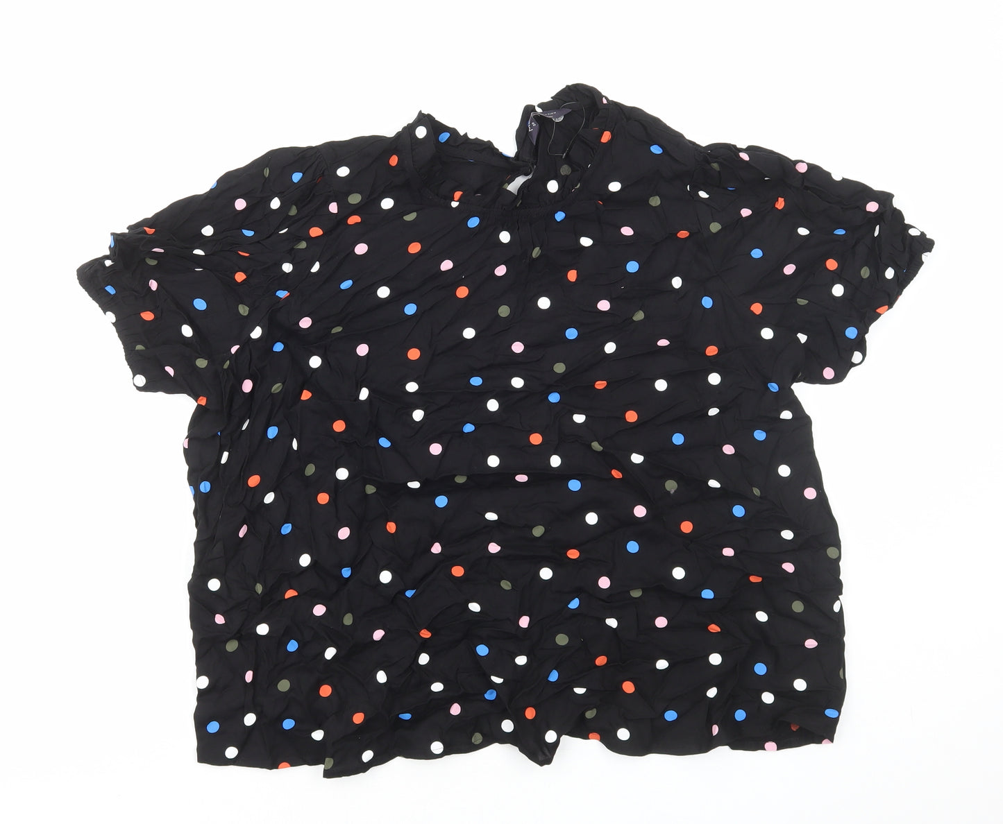 Marks and Spencer Womens Black Polka Dot Viscose Basic Blouse Size 20 Mock Neck