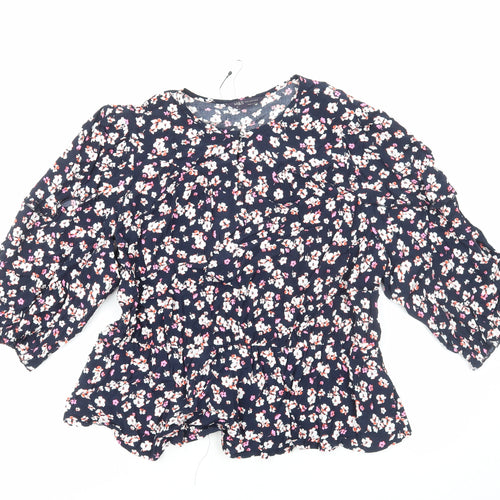 Marks and Spencer Womens Blue Floral Viscose Basic Blouse Size 20 Round Neck