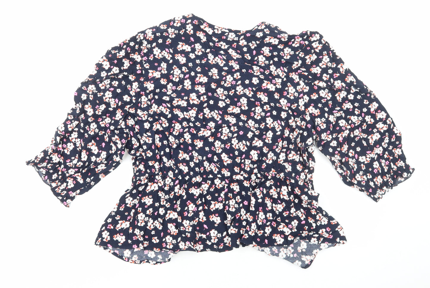 Marks and Spencer Womens Blue Floral Viscose Basic Blouse Size 20 Round Neck
