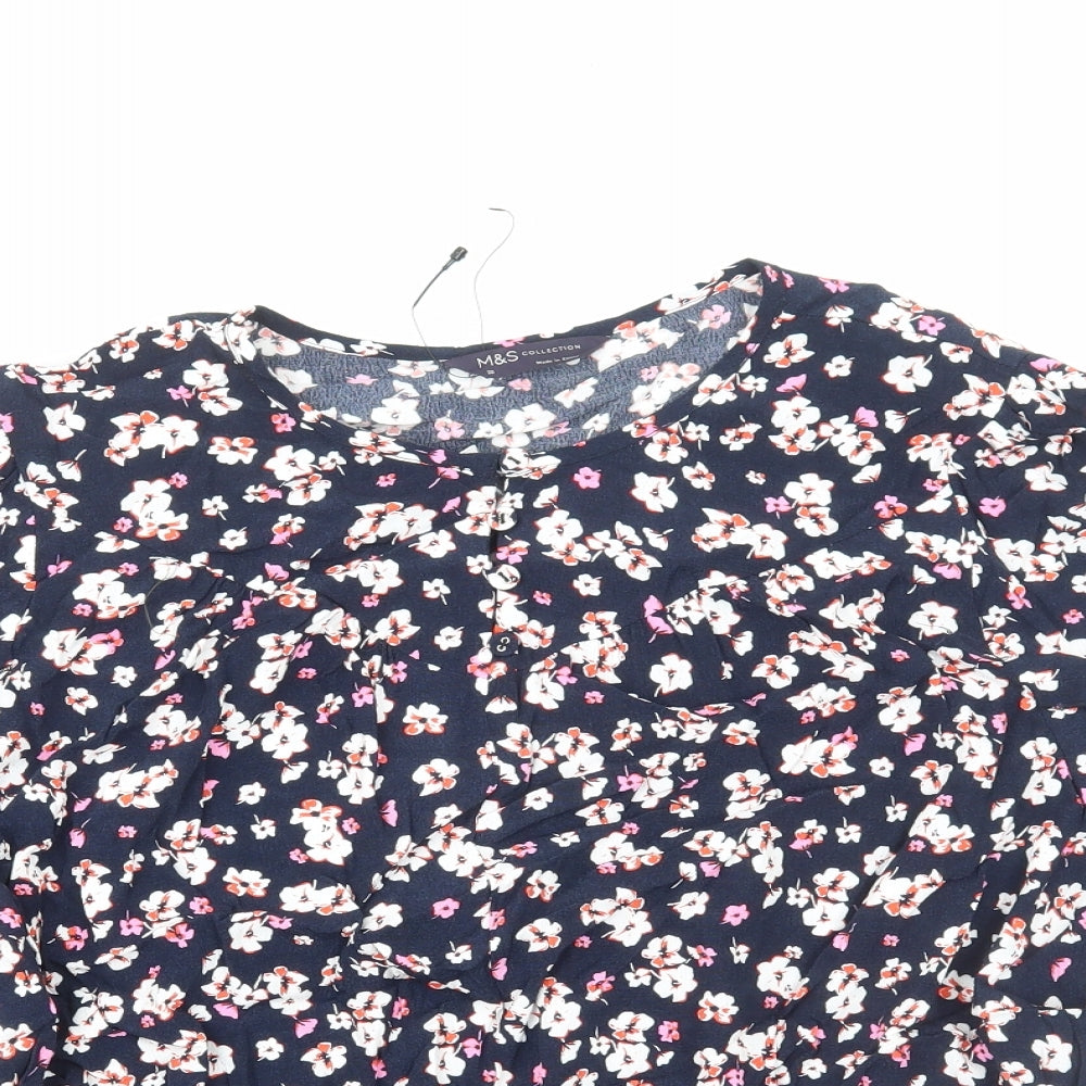 Marks and Spencer Womens Blue Floral Viscose Basic Blouse Size 20 Round Neck