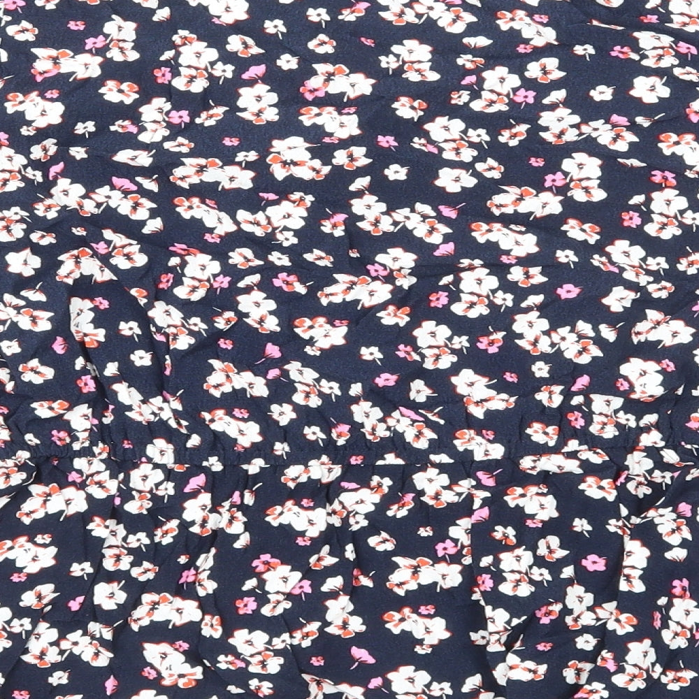 Marks and Spencer Womens Blue Floral Viscose Basic Blouse Size 20 Round Neck